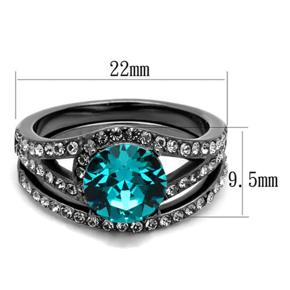 ARTK2744 Womens 2.39 Ct Blue Zircon Crystal Gray Stainless Steel Wedding Ring Set Sz 5-10